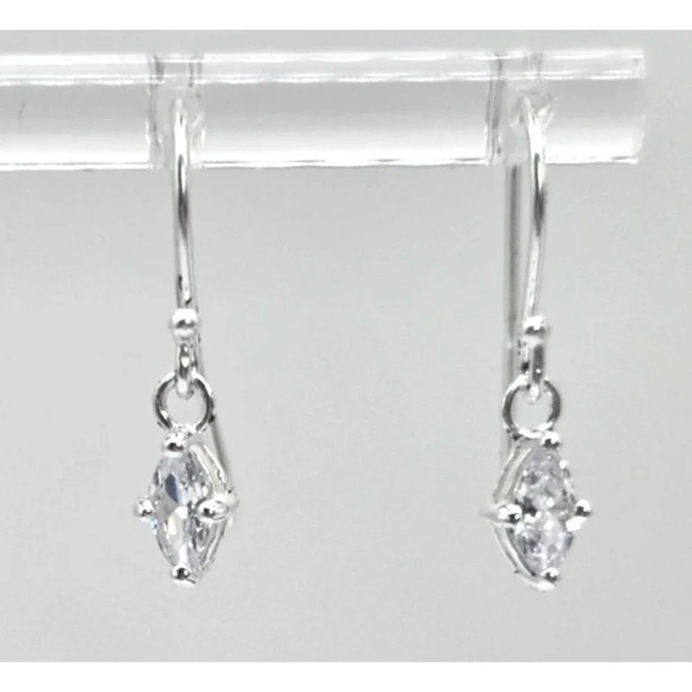 Moissanite Dangle Earrings Sterling Silver Hooks Diamond Shape Dainty 6.2 mm NEW
